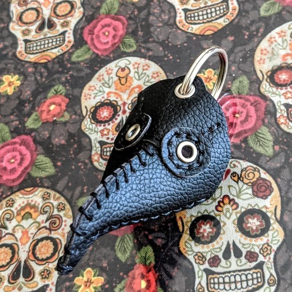 Hand Crafted Other - Black Leather Hand Stitched Plague Doctor Keychain